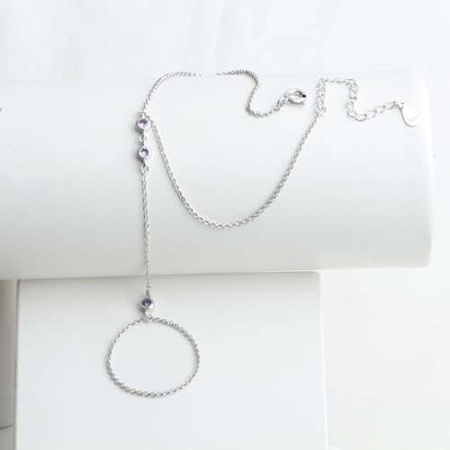 Kakikaki 925 Sterling Silver Finger Ring Bracelet Hand Chain for Women | Slave Bracelets 7" to 9" Adjustable - color: Silver, style: 3 Amethyst