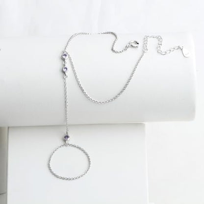 Kakikaki 925 Sterling Silver Finger Ring Bracelet Hand Chain for Women | Slave Bracelets 7" to 9" Adjustable - color: Silver, style: 3 Amethyst