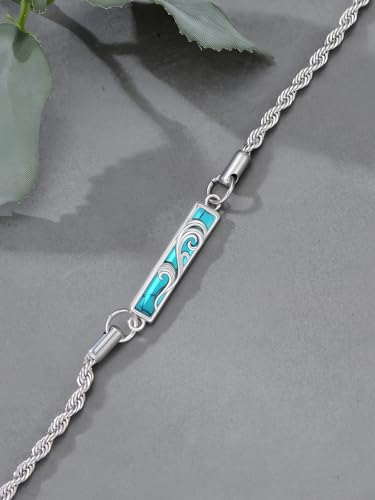Waves/Tree of Life/Mushrooms/Moon Phase/Butterfly/Hummingbird Bracelet/Anklet 925 Sterling Silver Adjustable Abalone Shell Bar Bracelet/Anklet Summer Jewelry Gifts for Women - color: Waves-Turquoise, size: Anklet 9"+2"