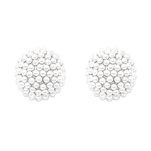 Rosemarie & Jubalee Women's Timeless Classic Simulated Pave Pearl Cluster Hypoallergenic Stud Earrings, 0.35" - color: Silver Tone