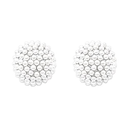Rosemarie & Jubalee Women's Timeless Classic Simulated Pave Pearl Cluster Hypoallergenic Stud Earrings, 0.35" - color: Silver Tone