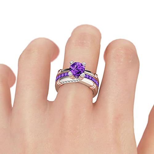 Jeulia Diamond Band Rings for Women cz Sterling Silver Interchangeable Ring Sets Wedding Engagement Anniversary Promise Ring Bridal Sets - color: Amethyst Purple