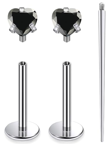 20G 18G 16G Astm F136 Titanium Internal Thread Flat Back Earrings Nose Studs Tragus Helix Conch Cartilage Lobe Earrings Medusa Labret Snake Bite Monroe Lip Ring Piercing Jewelry For Women Men - color: Black, size: 16G-10MM Bar-CZ 3MM