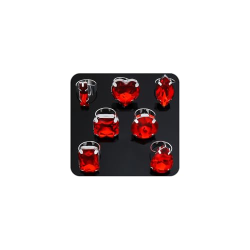 FUTIMELY 7Pcs Exaggerated Chunky Large Rhinestone Ring Set,Glitter Heart Square Oval Teardrop Knuckle Rings,Unique Red Crystal Open Rings Pack Cocktail Jewelry - color: Red