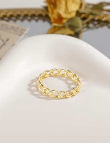 Mameloly 3.8mm 14K Gold Plated Wedding Bands for Women Stackable Open Chain Link Promise Engagement Rings Size 4-12 - color: Brass-Gold