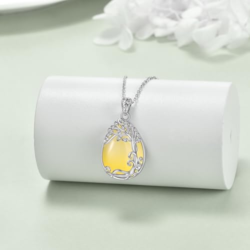 YAFEINI 925 Sterling Silver Moonstone Necklace Filigree Teardrop Pendant Necklace Jewelry for Women Girls - color: LL-Tree of Life Yellow Agate Necklace