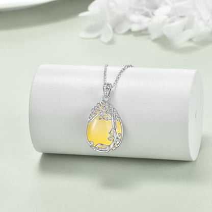 YAFEINI 925 Sterling Silver Moonstone Necklace Filigree Teardrop Pendant Necklace Jewelry for Women Girls - color: LL-Tree of Life Yellow Agate Necklace