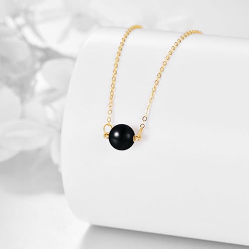 KECHO 14K Real Gold Beads Pendant Necklace Solid Yellow Gold Jewelry Anniversary Birthday Gifts for Women - color: Black Onyx 1