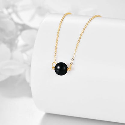 KECHO 14K Real Gold Beads Pendant Necklace Solid Yellow Gold Jewelry Anniversary Birthday Gifts for Women - color: Black Onyx 1