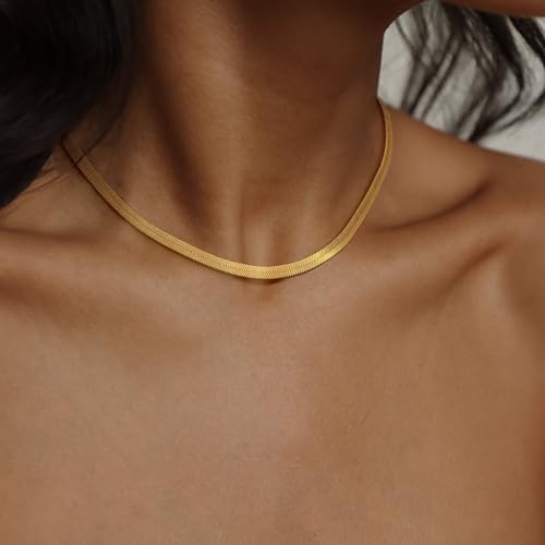 CHESKY Gold Necklace for Women 14K Plated/S925 sterling silver Snake Chain | Dainty Gold Necklace,Thin Chunky Chain,Simple Choker Necklaces for Women,Non tarnish Trendy Jewelry, Gifts for Women - color: gold, style: 5mm 14 inch snake