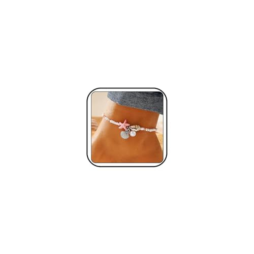 Beach Puka Shell Anklet for Women Waterproof Beaded Ankle Bracelets Adjustable Starfish Seashell Pearl Foot Chain Boho Jewerly Present for Summer Beach Party - color: fense
