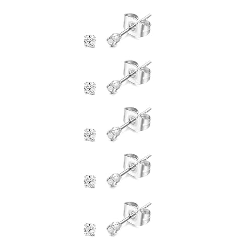 20G Hypoallergenic Surgical Steel Square Pearl Ball CZ Flat Back Stud Earrings for Sensitive Ear, Lightweight Shiny Earrings Studs for Helix Tragus Cartilage Multiple Piercing - color: Silver-D