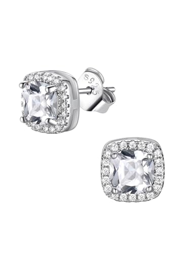 FindChic Birthstone Earrings for Women, Round/Heart/Square/Teardrop Earrings with 925 Sterling Silver Posts & Push Backs, Hypoallergenic Studs with Cubic Zirconia, 12 Months Jewelry with Gift Box - style: 04. April-Diamond (Square)
