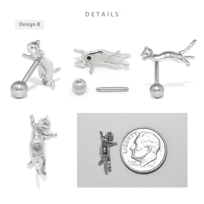 RIN 16G Cat Body Piercing Ball End Cartilage Jewelry Surgical Stainless Steel 1PC for Vertical Helix Ear Lobe Women Men - color: Silver, 16G/B
