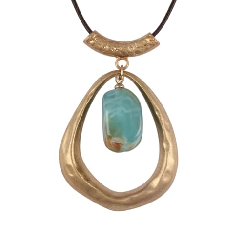Jeilwiy Chunky Necklaces for Women Leather Cord Necklace with Pendant Boho Long Sweater Necklace Vintage Jewelry - style: Teardrop Pendant Necklace