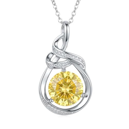 Teardrop Birthstone Necklace for Women 14K Gold/White Gold Elegant Ribbon Pendent Anniversary Love Birthday Gifts for Mom Women, 18"+2" Inches - color: White Gold-11-Nov Birthstone
