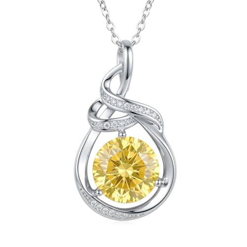 Teardrop Birthstone Necklace for Women 14K Gold/White Gold Elegant Ribbon Pendent Anniversary Love Birthday Gifts for Mom Women, 18"+2" Inches - color: White Gold-11-Nov Birthstone