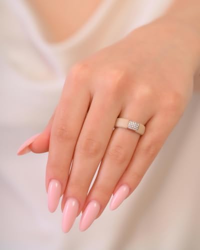 Rinfit Silicone Ring with Metal Plate & CZ for Women | AAAAA Grade Cubic Zirconia Stones, Flexible Rubber Wedding Band, Comfortable Fit, Engagement Ring for Her, Patented Design - color: Pack C: Nude and Rose Gold