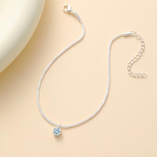 Wellike Silver Ankle Bracelets For Women Waterproof Birthstone Anklets Adjustable Sparkly Chain Silver Plated Stainless Steel Anklet Non Tarnish Jewelry - color: KKWJL185-3