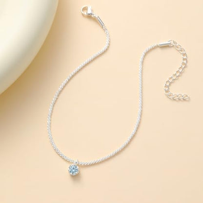 Wellike Silver Ankle Bracelets For Women Waterproof Birthstone Anklets Adjustable Sparkly Chain Silver Plated Stainless Steel Anklet Non Tarnish Jewelry - color: KKWJL185-3