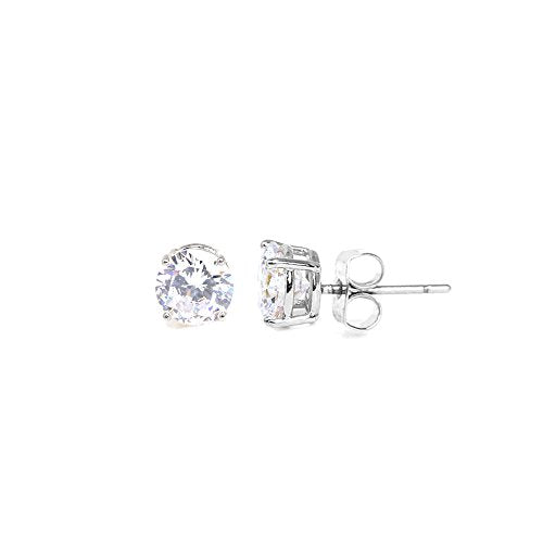 Stainless Steel Round Cut Cubic Zirconia Stud Earrings With Clear Case - Gold, Silver (3mm~12mm) - color: 5mm-Silver