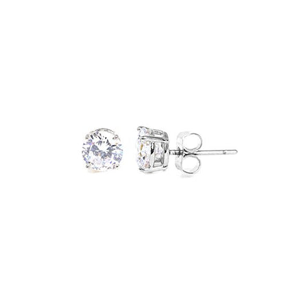 Stainless Steel Round Cut Cubic Zirconia Stud Earrings With Clear Case - Gold, Silver (3mm~12mm) - color: 5mm-Silver