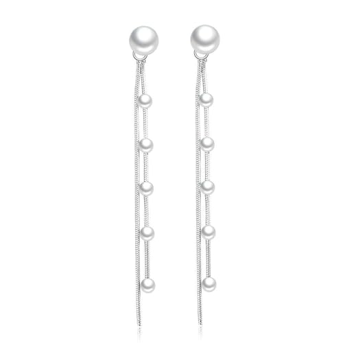 925 Sterling Silver Dangle Earrings with Charms Heart, Water drop, Moon, Star Long Drop Earring for Women Jewelry Gifts Hypoallergenic - color: pearl chain hanging