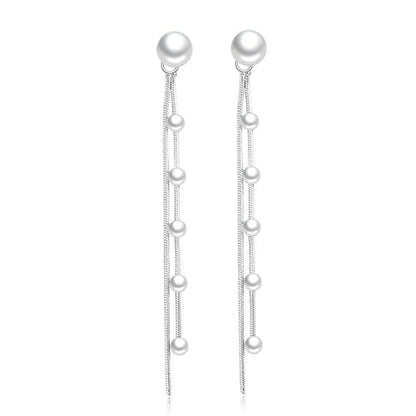 925 Sterling Silver Dangle Earrings with Charms Heart, Water drop, Moon, Star Long Drop Earring for Women Jewelry Gifts Hypoallergenic - color: pearl chain hanging