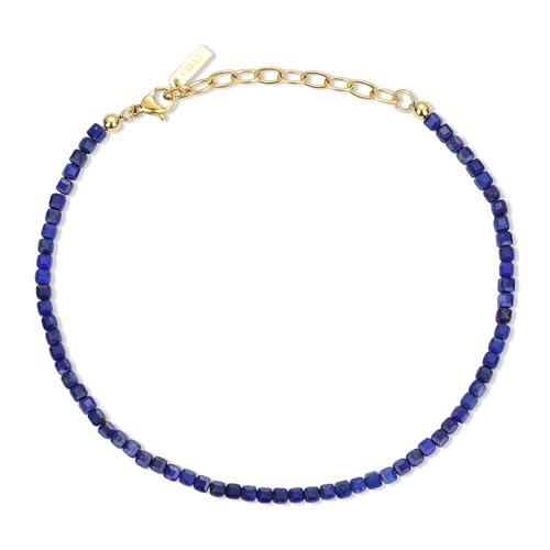 COAI Waterproof Anklet for Women, Square Crystal Beaded Anklet for Women, Red Carnelian/Turquoise/Lapis Lazuli - style: Lapis Lazuli