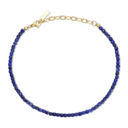 COAI Waterproof Anklet for Women, Square Crystal Beaded Anklet for Women, Red Carnelian/Turquoise/Lapis Lazuli - style: Lapis Lazuli