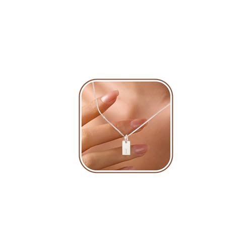 LOVECOM 925 Sterling Silver Initial Necklaces for Women Daughter | Dainty 14k Gold Plated Letter Name Square Pendant Necklace A-Z Personalized Tag Charm Chain Jewelry Birthday Gifts for Mother - color: Silver I