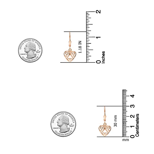 LeCalla 925 Sterling Silver Leverback Drop Earrings | Lightweight Italian Teardrop Dangle Earring for Women - color: Heart Filigree