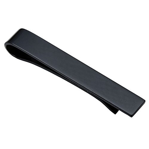 Zysta Free Engraving - Personalized Custom Mens High Polished Stainless Steel Mens Tie Bar Clip for Regular Ties + Gift Box - color: Black