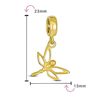Bling Jewelry .925 Sterling Silver Dragonfly Firefly Butterfly Dangle Bead Charm For Women Teen 14K Gold Plated for Bracelet