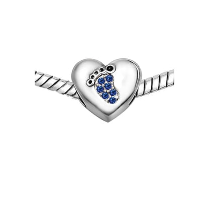 KunBead January-December Birthstone Footprint Heart Birthday Love Bead Charms Compatible with Pandora Bracelet for Mom Daughter Grandma Granddaughter - color: September