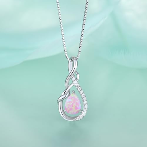 STARCHENIE Infinity Teardrop Necklace for Women 925 Sterling Silver Pendant Birthstone Jewelry - color: Silver-Pink Opal
