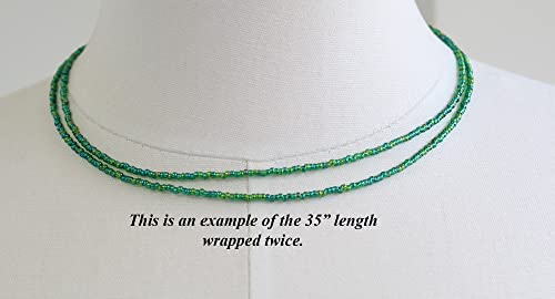 Kathy Bankston Handmade Transparent Rainbow Emerald Green Seed Bead Necklace, Thin 1.5mm Single Strand