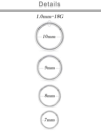 20G 18G 16G 14G 12G 10G Surgical Steel Hinged Clicker Segment Nose Rings Hoop Lip Rings Helix Cartilage Daith Tragus Sleeper Earrings Body Piercing for Women Men 6mm 8mm 10mm 12mm 14mm 16mm - color: Silver-18G（1.0mm)-Inner Diameter: 7mm 8mm 9mm 10mm