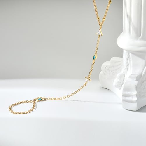 Cicy Bell Hand Chain Bracelets for Women 18K Gold Plated | Layered Stackable Dainty Ring Bracelets, Adjustable Satellite Bead Dot Link Finger Bracelets - color: Style B-Gold