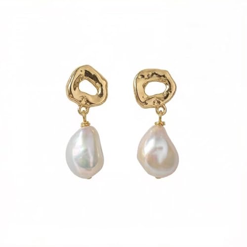 Unique Handmade Irregular Baroque Freshwater Pearl Stud Earrings for Women Gold Plated Hammered Geometric Silver Plated Post Elegant Dainty Jewelry