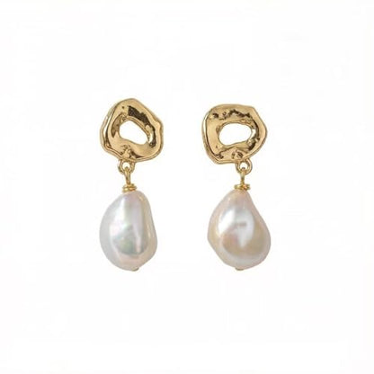 Unique Handmade Irregular Baroque Freshwater Pearl Stud Earrings for Women Gold Plated Hammered Geometric Silver Plated Post Elegant Dainty Jewelry