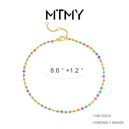 Gold Anklets for Women 14K Gold Plated Tiny Bead Anklet Colorful Tassel Foot Chain Dainty Adjustable Cute Summer Beach Boho Anklets Jewelry Gift - color: colorful beads