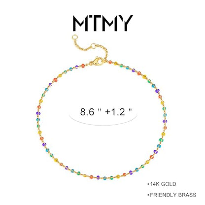 Gold Anklets for Women 14K Gold Plated Tiny Bead Anklet Colorful Tassel Foot Chain Dainty Adjustable Cute Summer Beach Boho Anklets Jewelry Gift - color: colorful beads