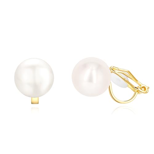 YOQUCOL Simulated Freshwater Pearl Clip On Earrings Not Pierced Elegant Stud Jewelry For Women - color: 8MM-Golden