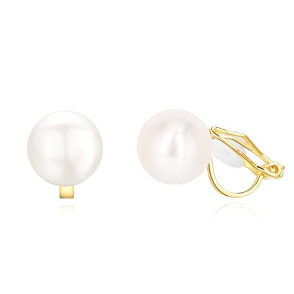 YOQUCOL Simulated Freshwater Pearl Clip On Earrings Not Pierced Elegant Stud Jewelry For Women - color: 8MM-Golden