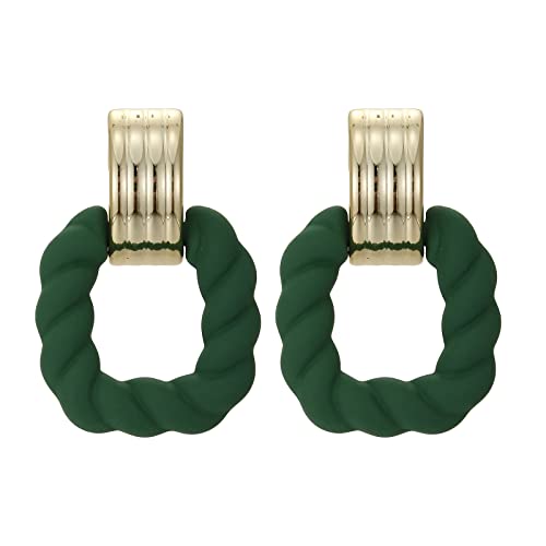 RUOFFETA Rectangle Earrings for Women, Acrylic Square Earrings Twisted Geometric Statement Jewelry - color: Dark Green Gold