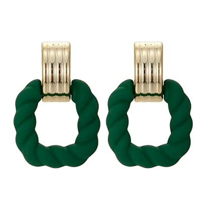RUOFFETA Rectangle Earrings for Women, Acrylic Square Earrings Twisted Geometric Statement Jewelry - color: Dark Green Gold