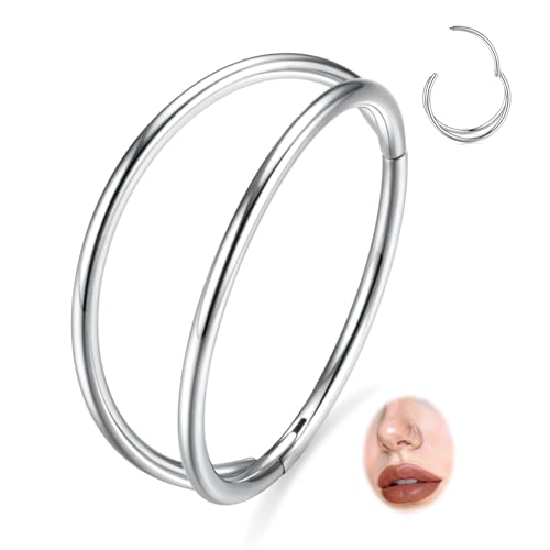 FUNLMO Double Hoop Nose Ring Conch Piercing Jewelry Septum Ring Cartilage Earring Tragus Helix Rook Daith Piercing Jewelry 316L Surgical Steel - color: Silver,double open stack,22g