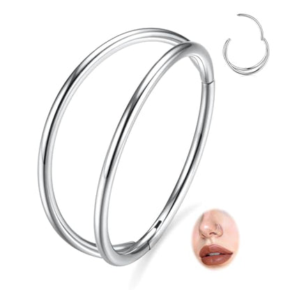 FUNLMO Double Hoop Nose Ring Conch Piercing Jewelry Septum Ring Cartilage Earring Tragus Helix Rook Daith Piercing Jewelry 316L Surgical Steel - color: Silver,double open stack,22g