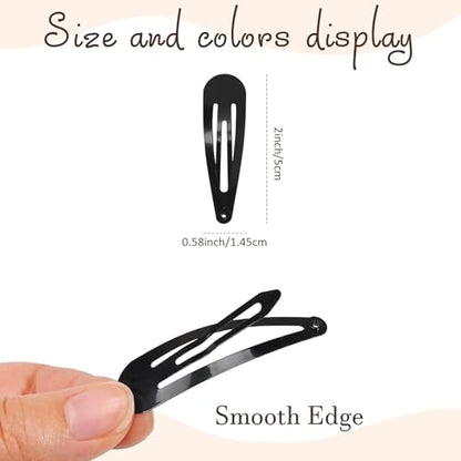 80pcs 2 Inch Snap Hair Clips Hair Barrettes Black Water Drop Snap Barrettes | 5cm black snap clips Girls Kids Women DIY Hair Accessory - color: Black